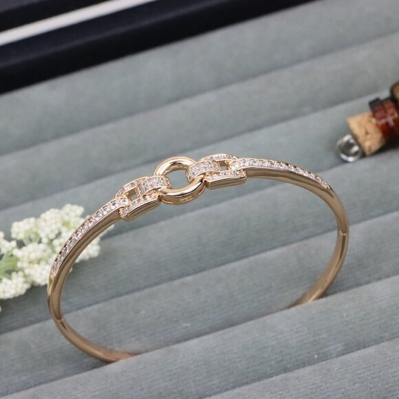 Elegant Rose Gold Bangle with Dual Loop Link and CZ Accents, XPBL0514 - Picture 12 of 12